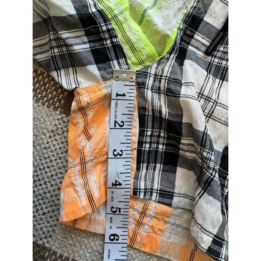 Teddy Fresh Plaid Patchwork Shorts Men’s Medium Neon Streetwear Unisex
